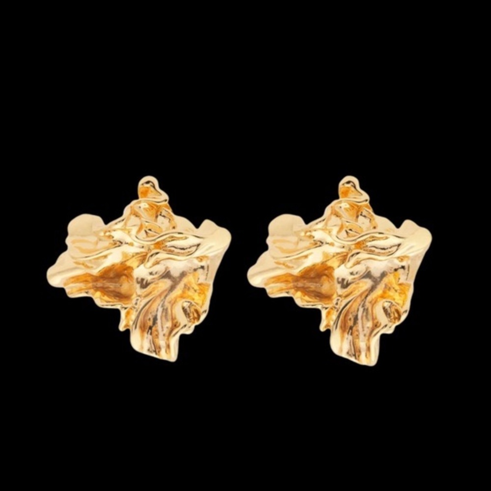 NEW Amber Sceats Earrings Crushed Metal 24K Gold Plated